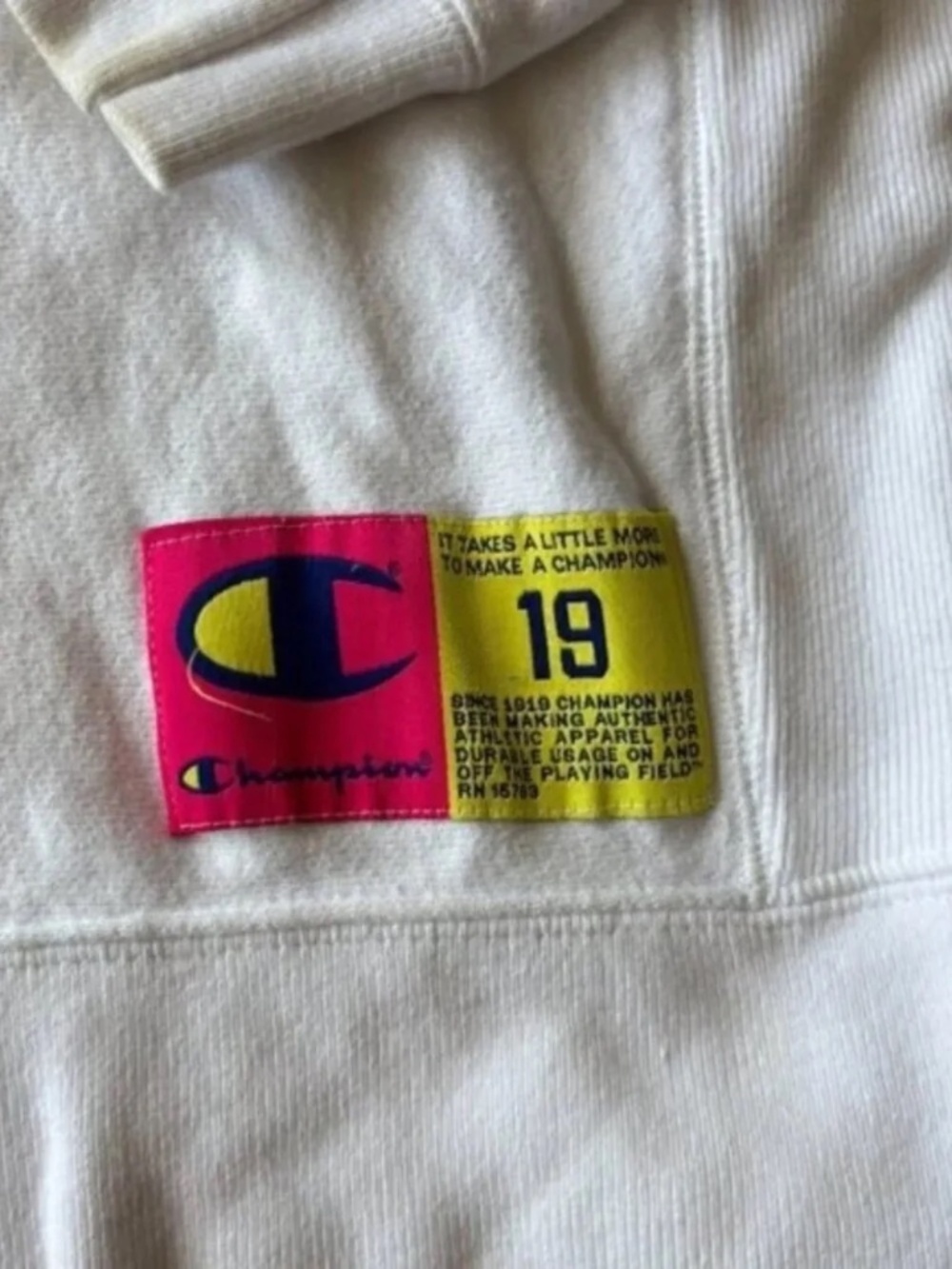 Vintage Champion Reverse Weave USA Made White Puffy Logo Sweatshirt M Streetwear - Picture 5 of 10